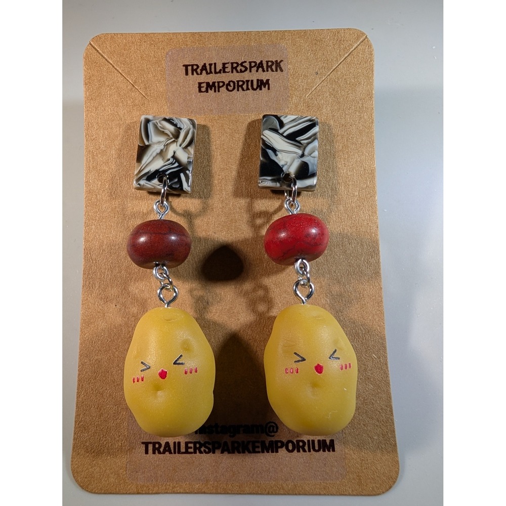 Trailerspark Emporium Kawaii Potato Drop Earrings Nickel Free Marbled Studs